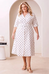 Celia Dress White with Black Polka Dots