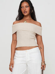 Murmur Off Shoulder Top Beige