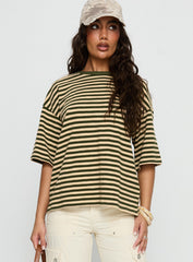 Settle Down Short Sleeve Top Green / Cream Stripe