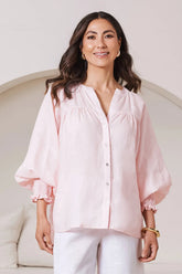 Adriana Long Sleeve Linen Top in Blush
