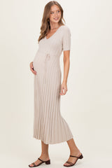 Taupe Ribbed Short Sleeve Maternity Knit Maxi Dress