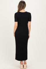 Black Ribbed Short Sleeve Maternity Knit Maxi Dress