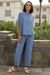 Gemma Straight Leg Tie Waist Pants Light Blue