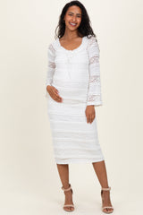 White Lace Ruffle Tiered Off Shoulder Maternity Midi Dress