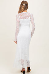 White Lace Mock Neck Long Sleeve Maternity Maxi Dress