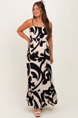 Black Printed Sleeveless Cutout Tie Back Maternity Maxi Dress