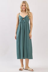 Teal Front Tie Sleeveless Maternity Midi Dress