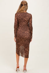 Brown Leopard Print Mesh Maternity Dress