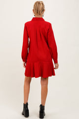 Rust Striped Long Sleeve Drop Waist Maternity Polo Dress