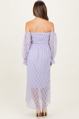 Lavender Lace Overlay Smocked Maternity Maxi Dress