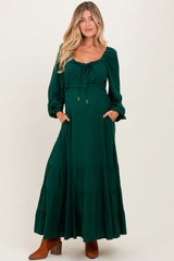 Forest Green Ruffled Fit And Flare Maternity Maxi Dress