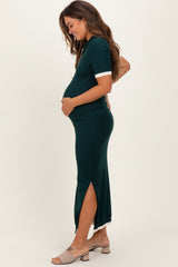 Dark Green Sweater Side Slit Maternity Midi Dress