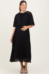 Black Pleated Cape Maternity Midi Dress