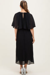 Black Pleated Cape Maternity Midi Dress