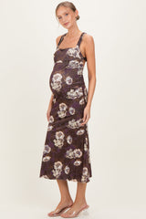 Chocolate Lace Up Back Maternity Midi Dress