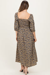 Chestnut Floral Print Smocked Bodice Maternity Maxi Dress