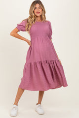 Mauve Textured Flowy Maternity Dress