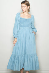 Light Denim Washed Sweetheart Maternity Maxi Dress