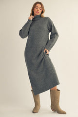 Charcoal Turtleneck Sweater Maternity Midi Dress