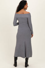 Heather Grey Ribbed Knit Off Shoulder Maternity Midi Dress