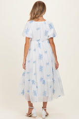 Ivory Floral Print Ruffle Hem Maternity Midi Dress