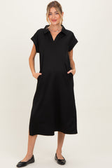 Black Collared Oversized Maternity Midi Dress