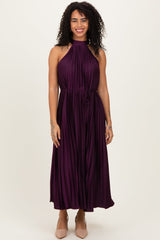 Purple Pleated Maternity Halter Dress