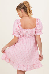 Pink Textured Puff Sleeve Maternity Dress
