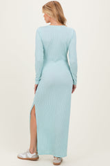 Mint Ribbed Long Sleeve Side Slit Maternity Maxi Dress