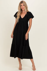 Black Textured Ruffle Hem Maternity Maxi Dress