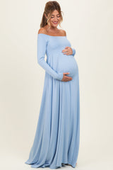 PinkBlush Light Blue Off Shoulder Maternity Maxi Dress