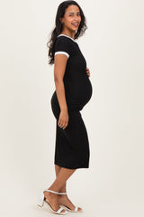 Black Colorblock Trim Maternity Midi Dress