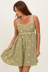 Sage Floral Scallop Trim Maternity Mini Dress