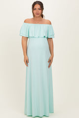 Mint Ruffle Off Shoulder Maternity Maxi Dress