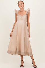 Beige Cutout Seam Detail Maternity Midi Dress