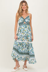 Ivory Floral Twisted Front Lace Detail Maternity Maxi Dress