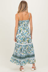 Ivory Floral Twisted Front Lace Detail Maternity Maxi Dress