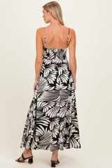 Black Printed Linen A-Line Maternity Midi Dress