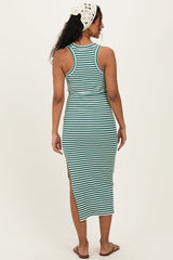 Green Striped Side Slit Maternity Tank Dress