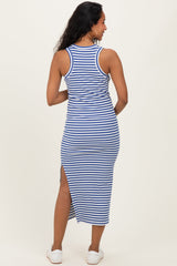 Blue Striped Side Slit Maternity Tank Dress