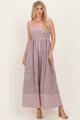 Mauve Mixed Stripe Sleeveless Maternity Maxi Dress
