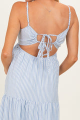 Light Blue Diagonal Stripe Front Tier Maternity Dress