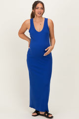 Royal Sleeveless Ribbed Maternity Maxi Dress