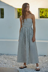 Off White Striped Strapless Maternity Maxi Dress