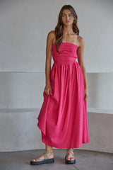 Hot Pink Striped Strapless Maternity Maxi Dress