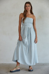 Light Blue Striped Strapless Maternity Maxi Dress