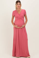 PinkBlush Mauve Draped Maternity/Nursing Maxi Dress