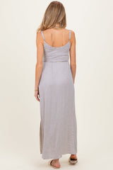 Oatmeal Striped Sleeveless Maternity Maxi Dress