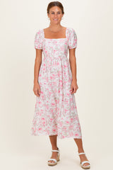 Pink Floral Crisscross Back Maternity Midi Dress