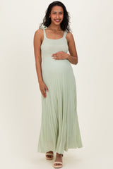 Sage Textured Knit Shoulder Tie Maternity Midi Dress
